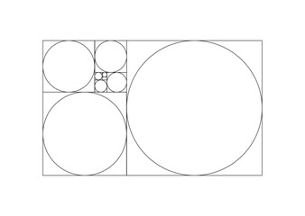 Golden ratio pattern. Fibonacci array, numbers form. Method golden section mockup. Harmony proportions frame. Outline graphic template.	