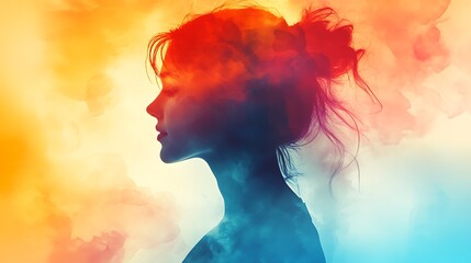 Woman's Profile Silhouette Merging with a Colorful Abstract Design