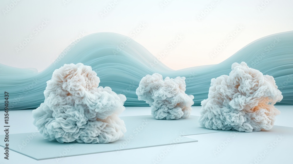 Aufkleber abstract composition featuring three cloud like forms in a scene