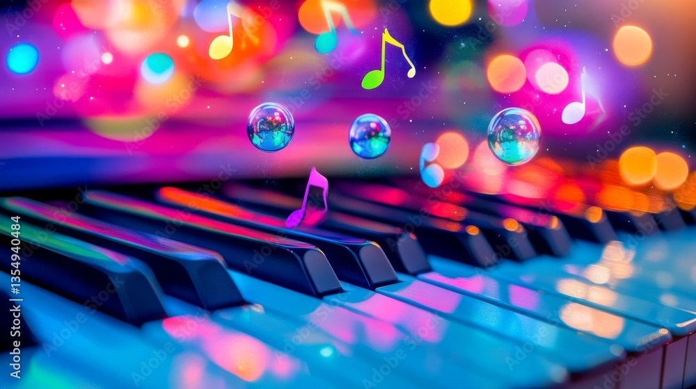 Aufkleber a vibrant and colorful abstract artwork showcasing piano keys surrounded by floating musical notes a