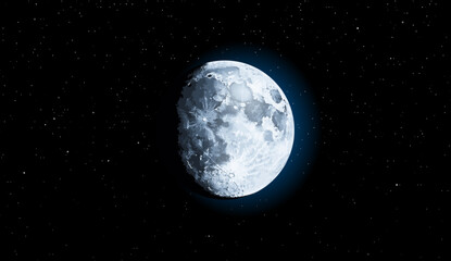Full moon and bright stars. Starry night sky background.