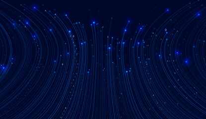 Digital Data Flow Vector Background. Information Flow in Virtual Reality Cyberspace. Big Data Technology Lines. 5G Wireless Data Transmission. High Speed of Light Trails. Vector Illustration.