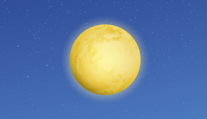 Full yellow moon and bright stars. Starry night sky background.