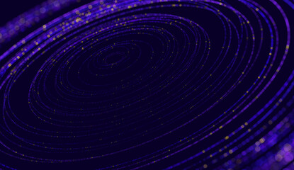 Big Data Visualization. Abstract Digital Circles of Particles. Futuristic Circular Sound Wave. 3D Virtual Space VR Cyberspace. Crypto Currency Blockchain Concept. Vector Illustration.