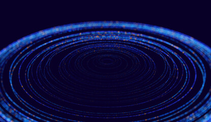 Technology ai round particles dots banner. big data blue neon background. Artificial Intelligence futuristic glliter circle connect design.
