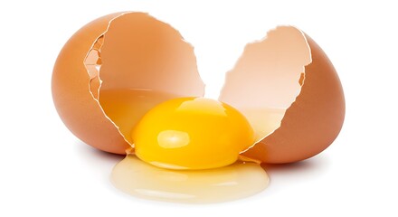 Broken Egg Yolk and White Isolated on White Background