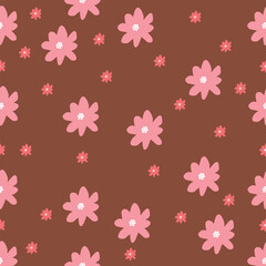 floral pattern with pink flowers on brown 