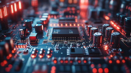 Obraz premium Circuit control panel with wires and connectors distributing functions to different electronic parts
