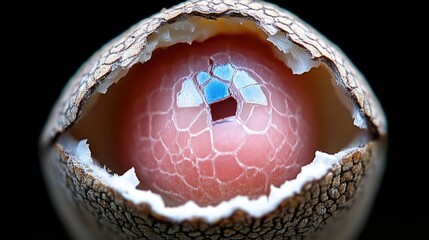 Close-up of a seed pod revealing a developing seed