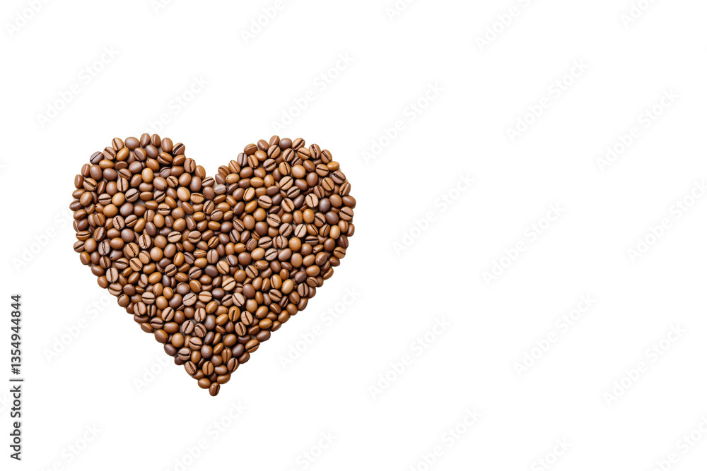 Poster heart-shaped arrangement of coffee beans isolated on a white background. creative design element sym