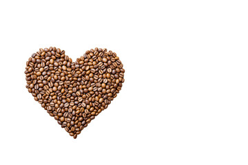 Heart-shaped arrangement of coffee beans isolated on a white background. Creative design element symbolizing love for coffee. Ai generative