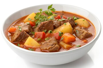 Hearty beef stew with vegetables, rice, and herbs, a warm and healthy meal