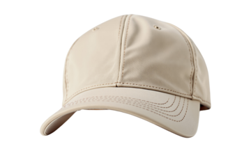 Beige baseball cap with detailed stitching isolated on white background. Closeup view of casual headwear, ideal for branding or fashion design. Ai generative