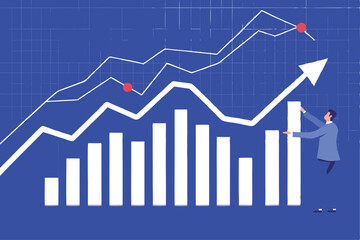 Fototapeta premium A focused businesswoman intensely scrutinizes complex economic graphs and charts, deeply analyzing market trends as a businessperson.