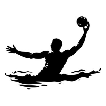 a water polo player in action silhouette raising the ball, showing the player's strength and skill