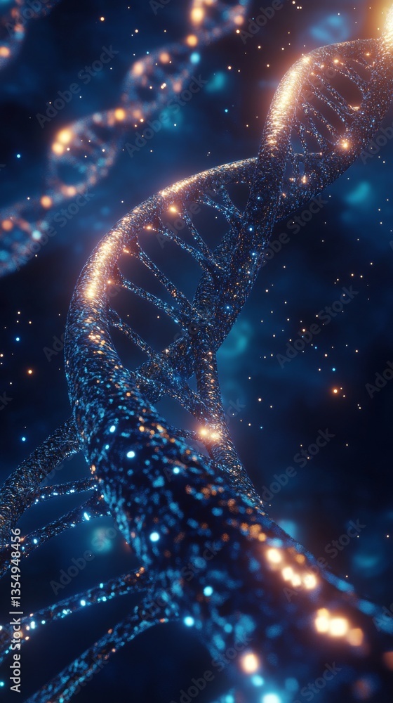 Aufkleber captivating close-up view of a glowing dna helix, showcasing intricate molecular structures and vibr