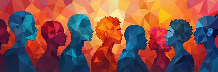  An abstract digital artwork featuring DEI, Diversity equity and inclusion concept. Team work, diverse culture.