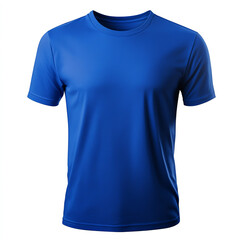 A vibrant blue t shirt with short sleeves and a round neck is displayed on a white background front view