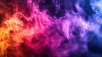 Swirling abstract art of colorful smoke and dark background