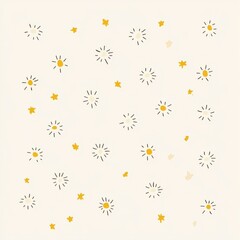 Sparkle stars vector illustration, radiant white tones, light yellow accents, scattered arrangement, clean lines, isolated on a blank background, cheerful and minimalist design.
