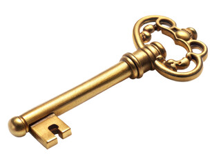 Old  golden key isolated on transparent background. Png