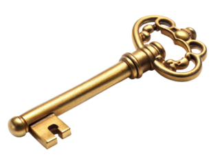 Old  golden key isolated on transparent background. Png