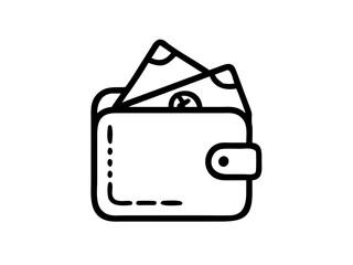 Icon wallet with cash in minimalist line art style  