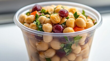 A Close Up Image of a Chickpea Salad in Plastic