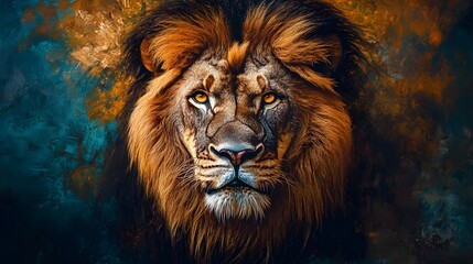 Fototapeta premium Majestic Lion Portrait with Intense Stare on Textured Background