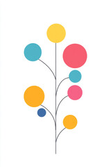 A minimalist illustration of a plant with colorful circular blossoms on a white background
