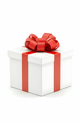 Obraz premium Square white gift box with red ribbon and bow