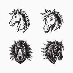 majestic black and white horse illustration, bold and elegant