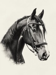 sketch side portrait of a horse profile on a white background