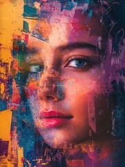 Generative AI image of Abstract Painted Portrait with Vibrant Colors