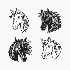 majestic black and white horse illustration, bold and elegant