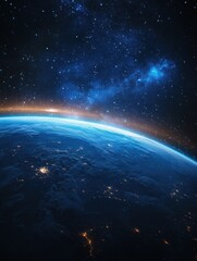 Fototapeta premium Earth's beautiful curve seen from space, starry backdrop, vast.