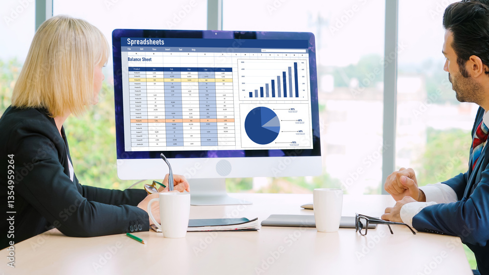 Poster spreadsheet document information financial startup concept. data and graphs in spreadsheet documents