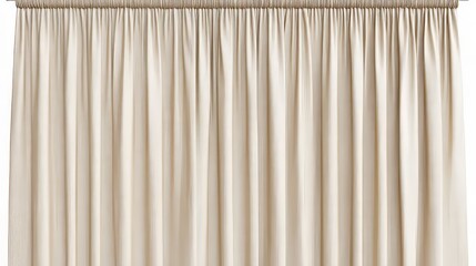 Textured linen curtains in light cream, isolated on transparent background, soft and natural texture, clean pleats, smooth edges, sharp focus, and minimalist and rustic appearance.