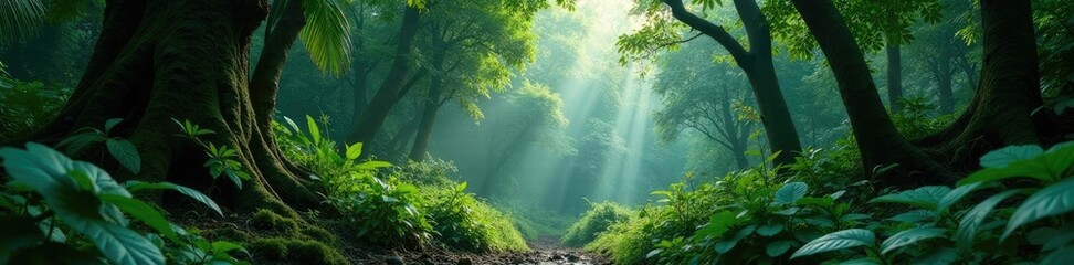 Fototapeta premium Dense understory of a lowland tropical rainforest, trees, foliage