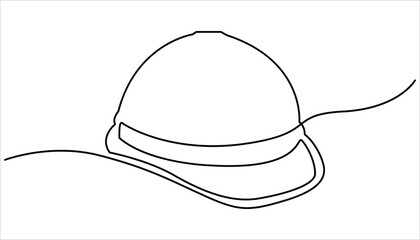 Safety helmet hardhat continuous one line drawing. Continuous one line drawing of labor minimalist concept for labor days. Vector illustration minimalist background.