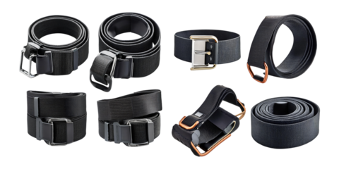 Assorted Black Belts on Transparent Background