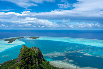 Panoramic view of Maupiti island and lagoon from Mount Teurafaatiu, French Polynesia