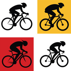 Obraz premium Black vector silhouette of a cyclist riding a mountain bike