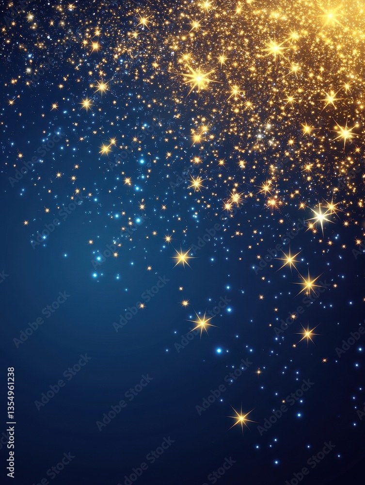 Poster abstract christmas background with falling snowflakes and sparkling stars on blue background with em