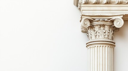 Obraz premium Classical column detail against white wall. Possible stock photo use Architectural design