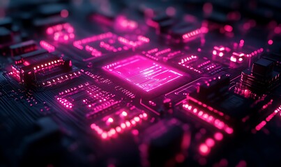 Glowing CPU Motherboard Circuitry Tech Data Center