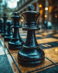 Fototapeta premium Chess Pieces on a Chessboard with Legal Documents