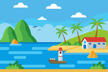 summer landscape with a boat and sea