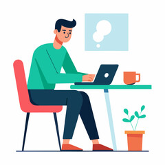 A remote worker drinking coffee while checking emails on a white background