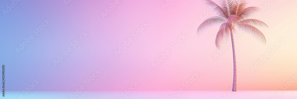 Poster a palm tree is standing in front of a pink and purple background. the image has a calming and serene